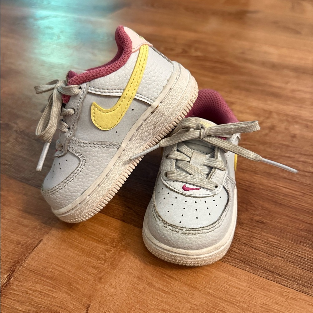 Toddler Nike Air Forces - White, Yellow, and Pink